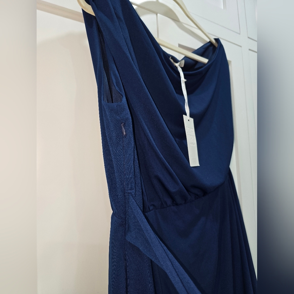 NWT Grace Karin Navy Blue One-Shoulder Faux Wrap Dress – Size Large - Picture 14 of 16